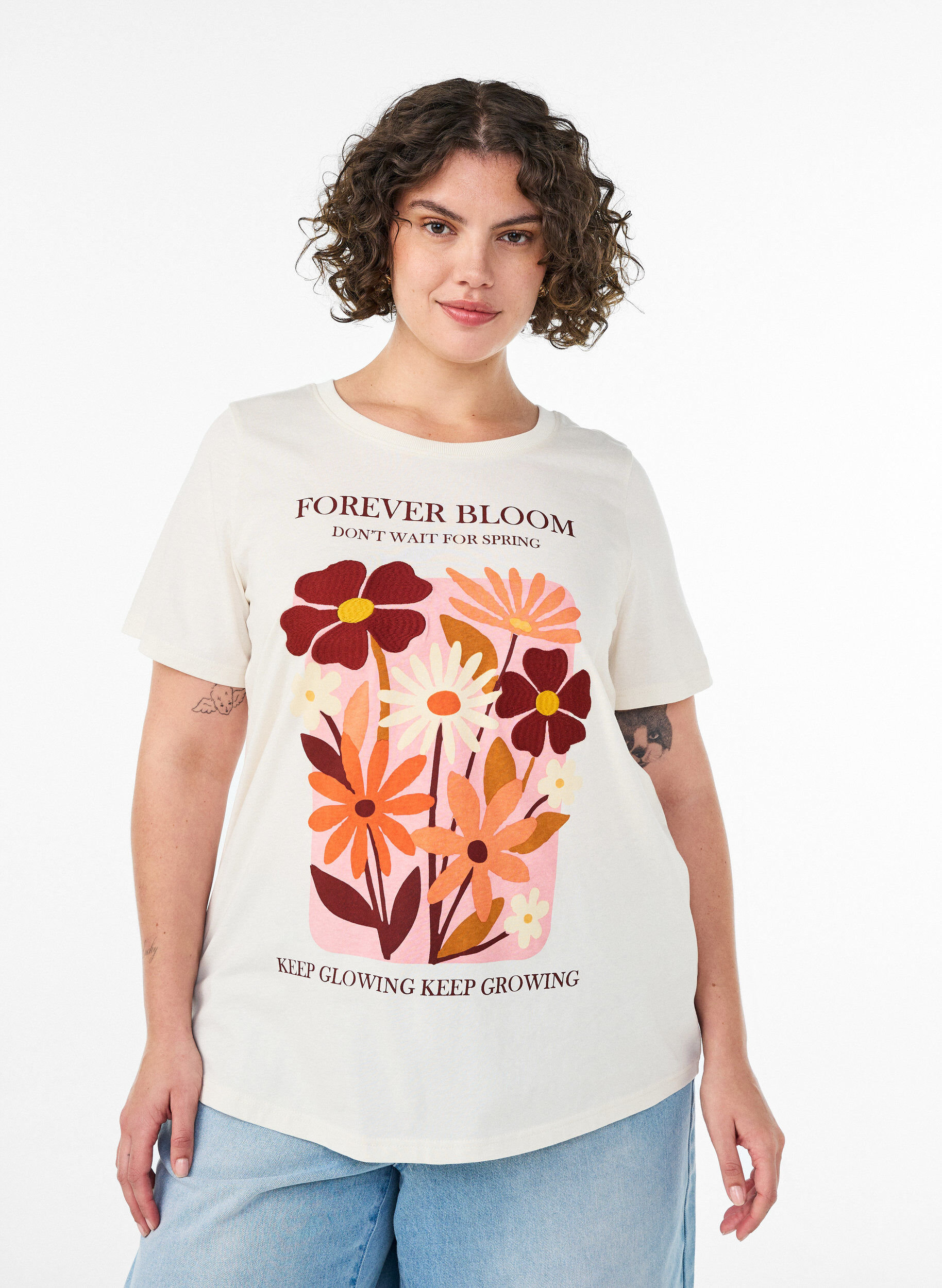 ZizziT-shirt aus Baumwolle mit Print, Vanille, Model image number 0
