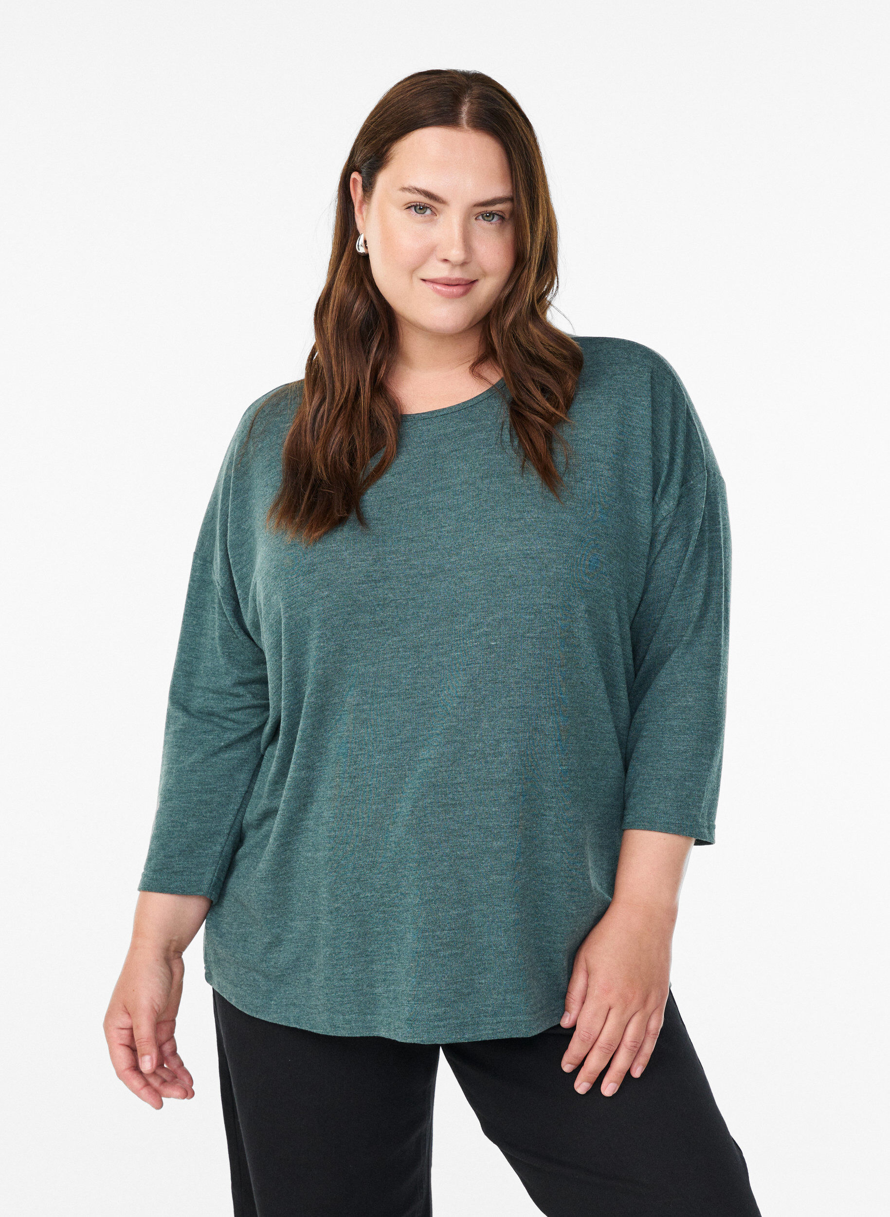 Bluse aus Jersey mit 3/4-&Auml;rmeln , Gr&uuml;n, Model