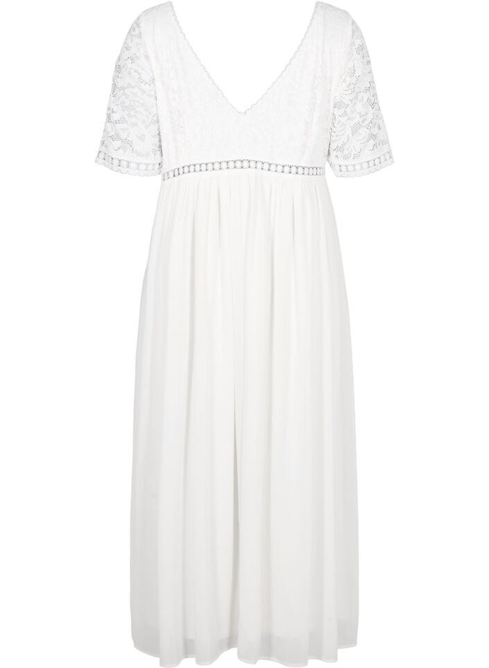 Maxikleid mit Rückenausschnitt und kurzen Ärmeln, Bright White, Packshot image number 1