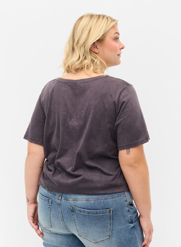 Kurzarm T-Shirt aus Baumwolle mit Print, Dark Grey Wash, Model image number 1