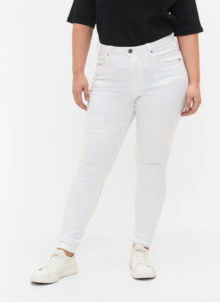 Super Slim Amy Jeans mit hoher Taille, White, Model image number 2
