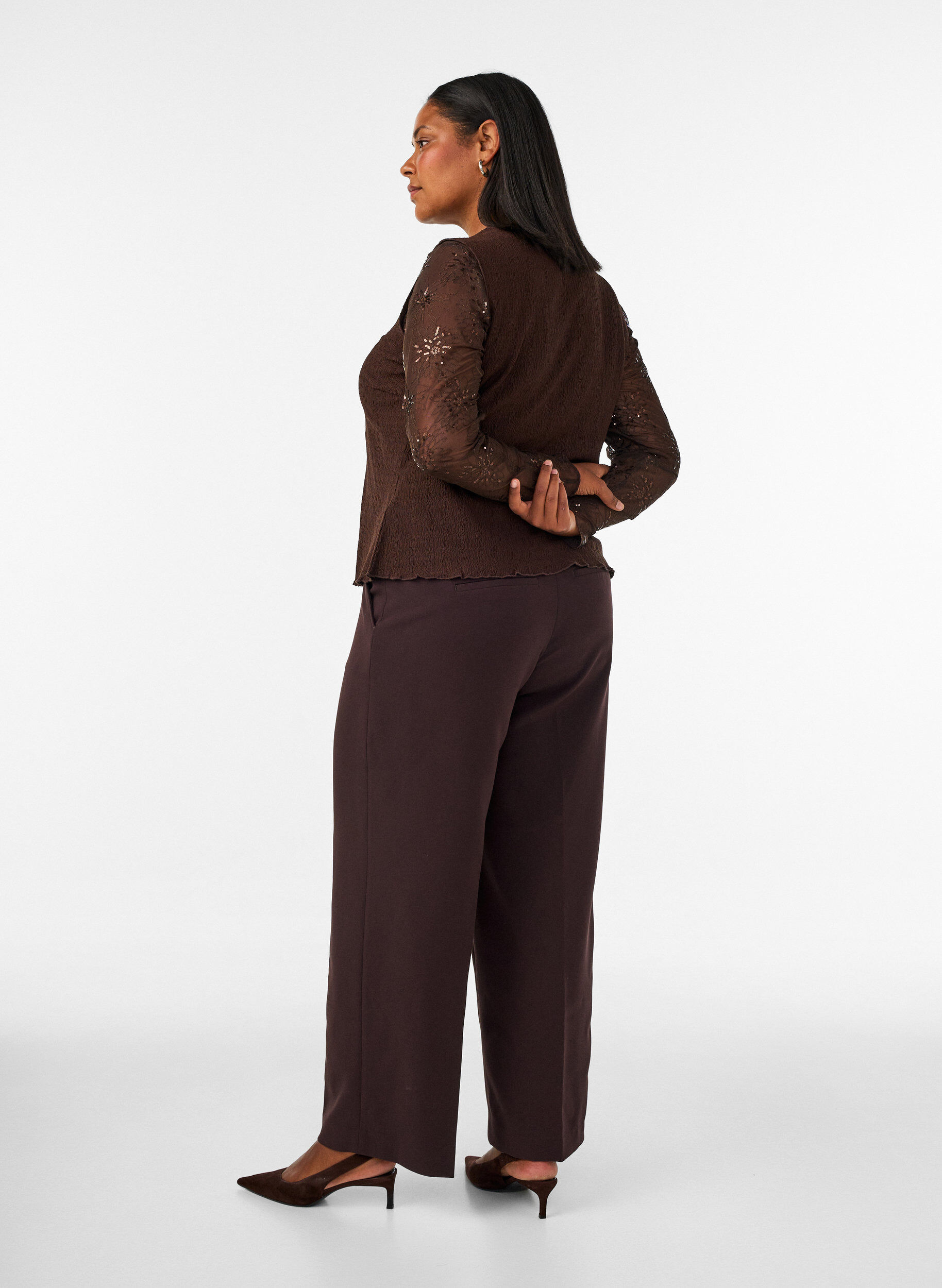 ZizziWeite Anzughose mit hoher Taille, Braun, Model image number 1