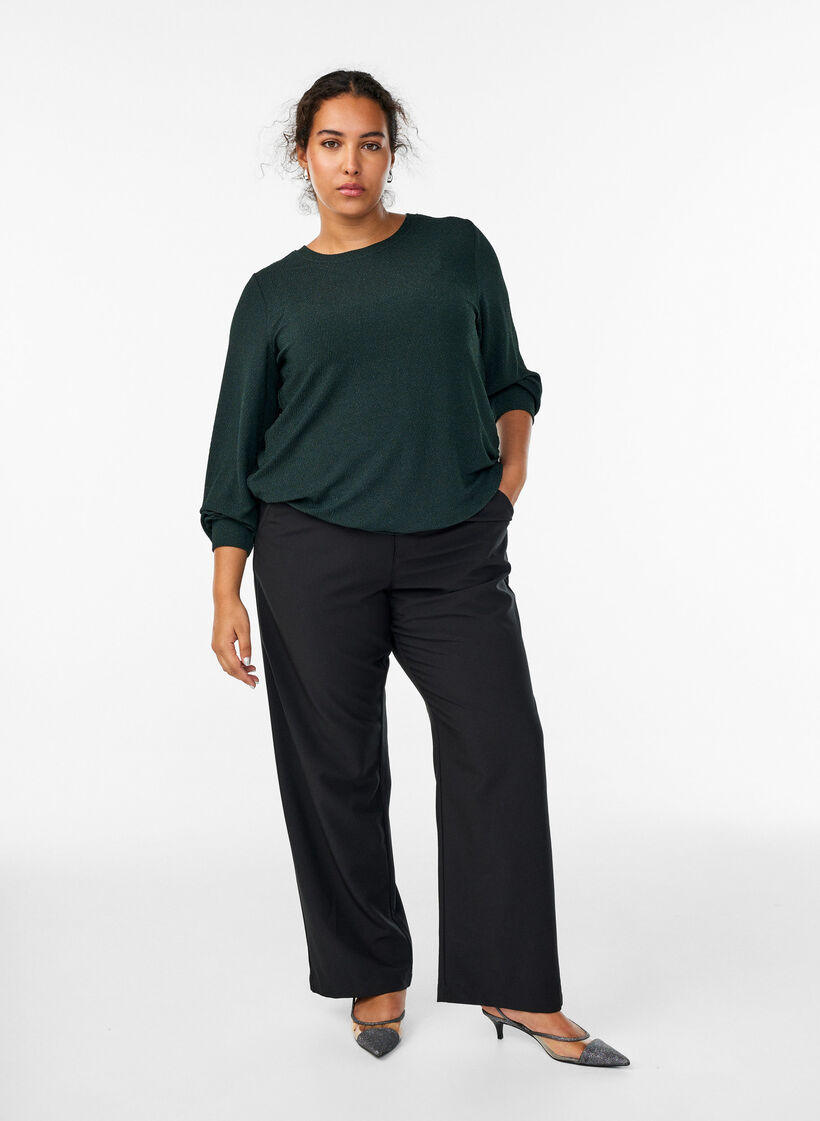 Bluse mit Fischgrätmuster und Glitzerfaden, Grün, Model image number 1