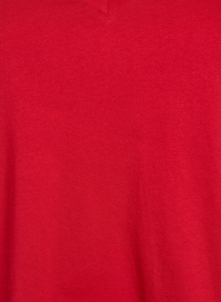 Einfaches T-Shirt aus Baumwolle mit V-Ausschnitt, Rot, Packshot image number 2