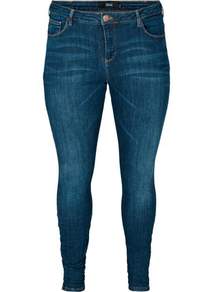 Super Slim Amy Jeans mit hoher Taille, Dark Blue, Packshot image number 0