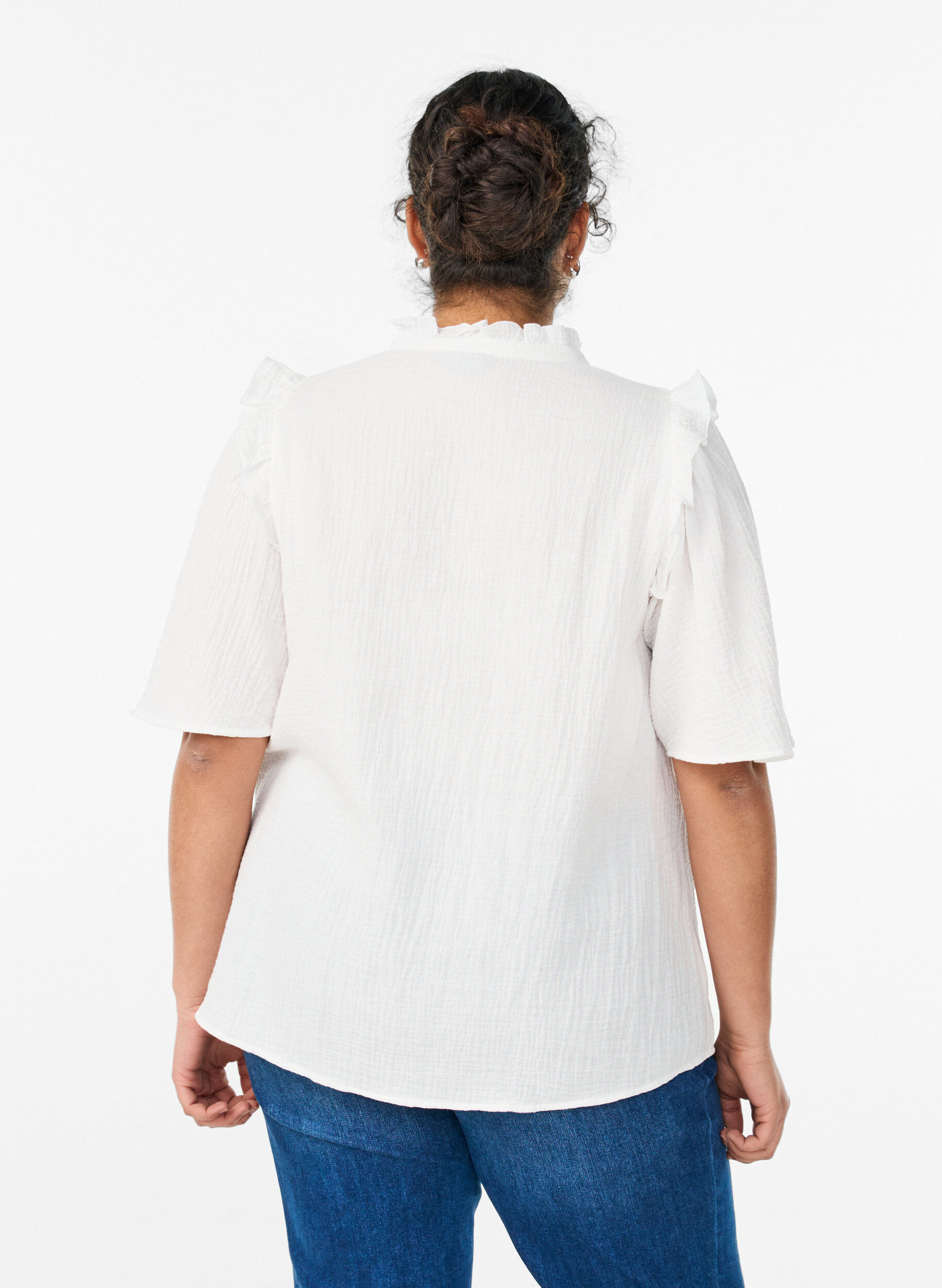 ZizziBluse aus Baumwoll-Musselin mit Broderie Anglaise und 1/2-&Auml;rmeln, Wei&szlig;, Model image number 2