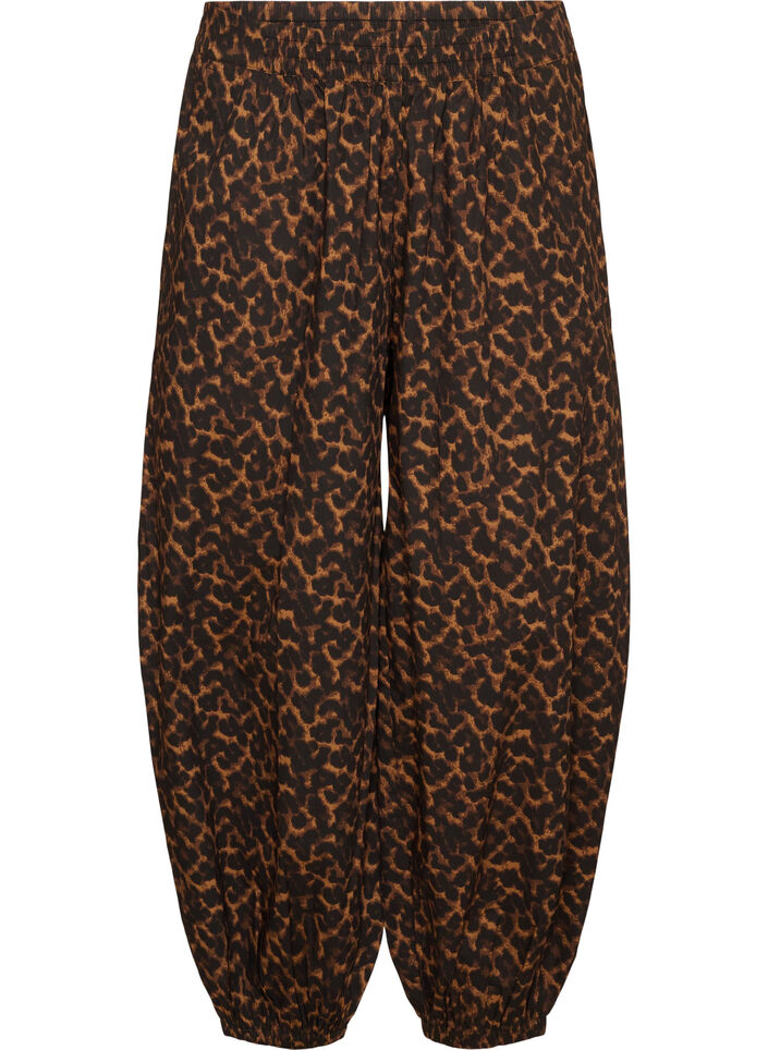 Ballonhose mit hoher Taille und Allover-Muster, Braun, Packshot image number 0