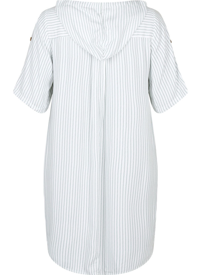 Kurzärmelige Viskose-Tunika mit Kapuze, Chinois Green Stripe, Packshot image number 1