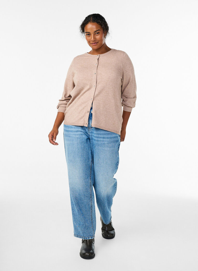 Cardigan mit runden Knöpfen, Beige, Model image number 1