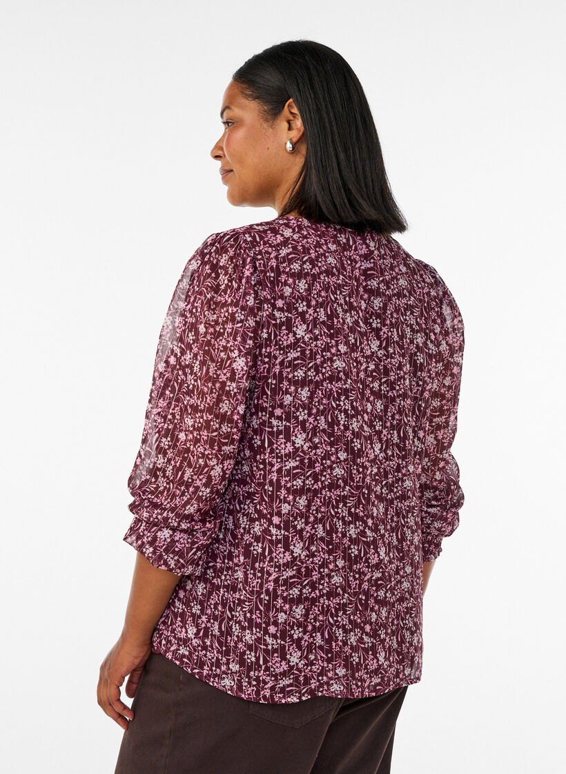 Bluse mit gebl&uuml;mtem Print und Glitzerfaden, Rot, Model image number 2