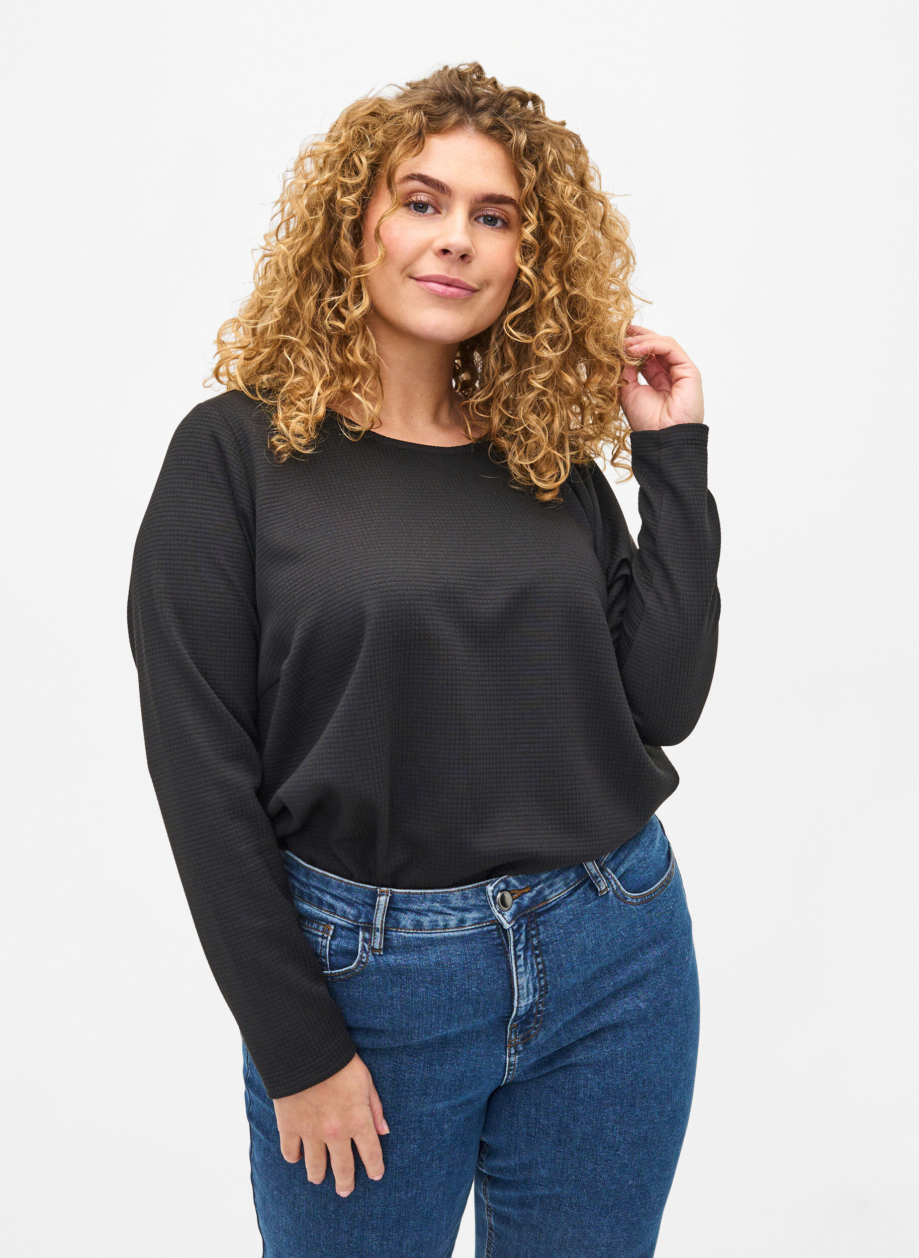 ZizziStrukturierte Bluse in A-Linie, Black, Model image number 0