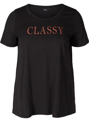 Kurzarm T-Shirt aus Baumwolle mit A-Linie, Black, Packshot image number 0