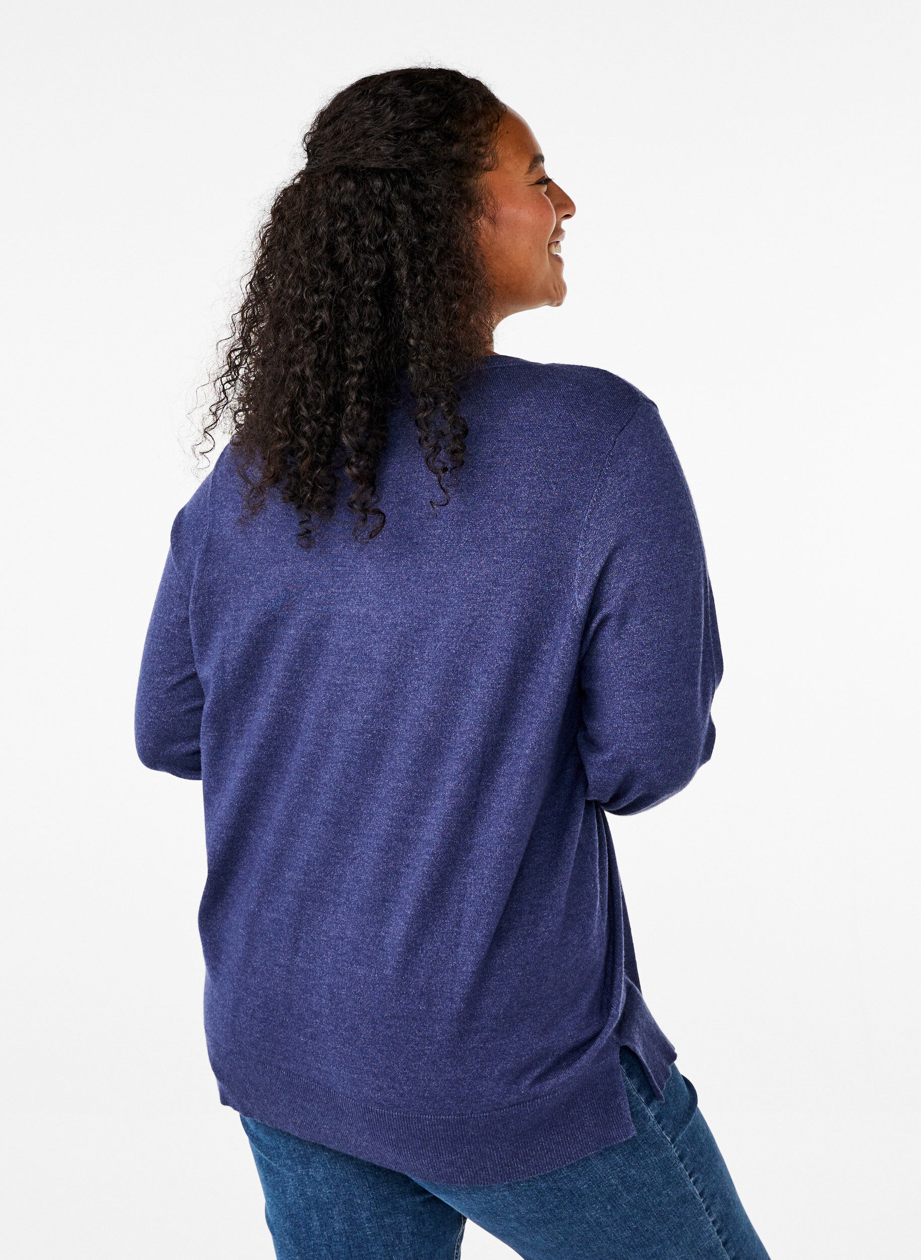 ZizziStrickbluse mit langen &Auml;rmeln und Schlitz, Blau, Model image number 2
