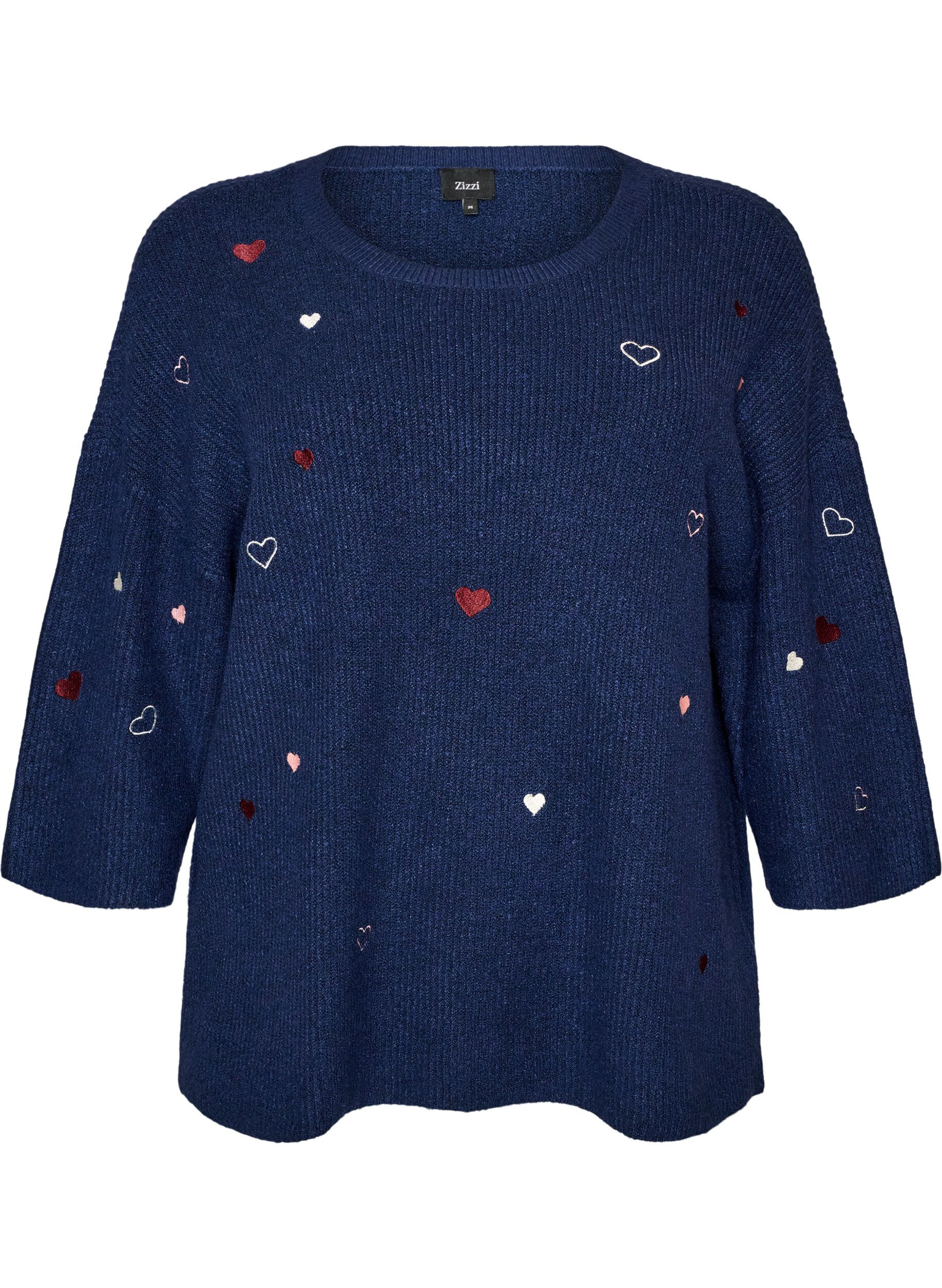 ZizziPullover mit Herzen und 3/4-&Auml;rmeln, Blau, Packshot image number 0