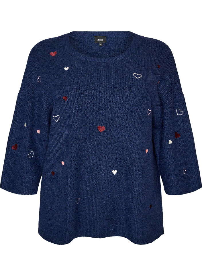 Pullover mit Herzen und 3/4-&Auml;rmeln, Blau, Packshot image number 0