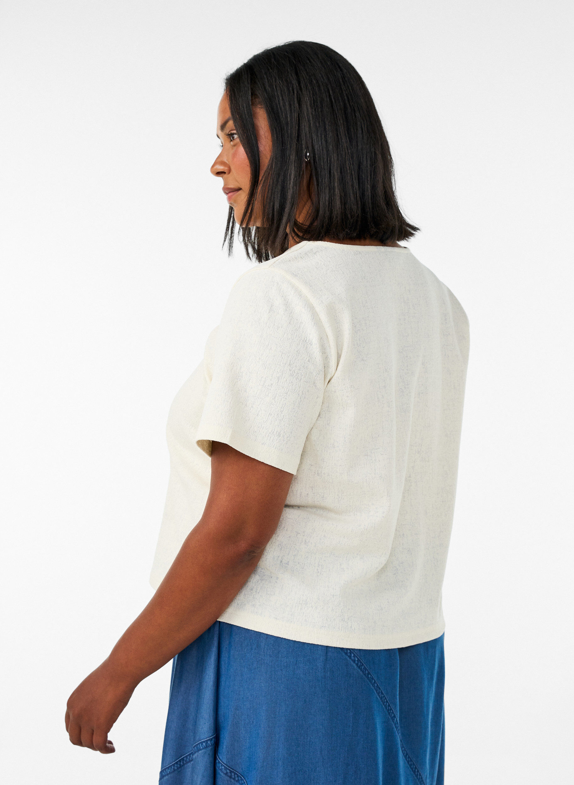 ZizziStrukturierte Bluse aus Baumwolle mit Knopfleiste, Vanille, Model image number 2