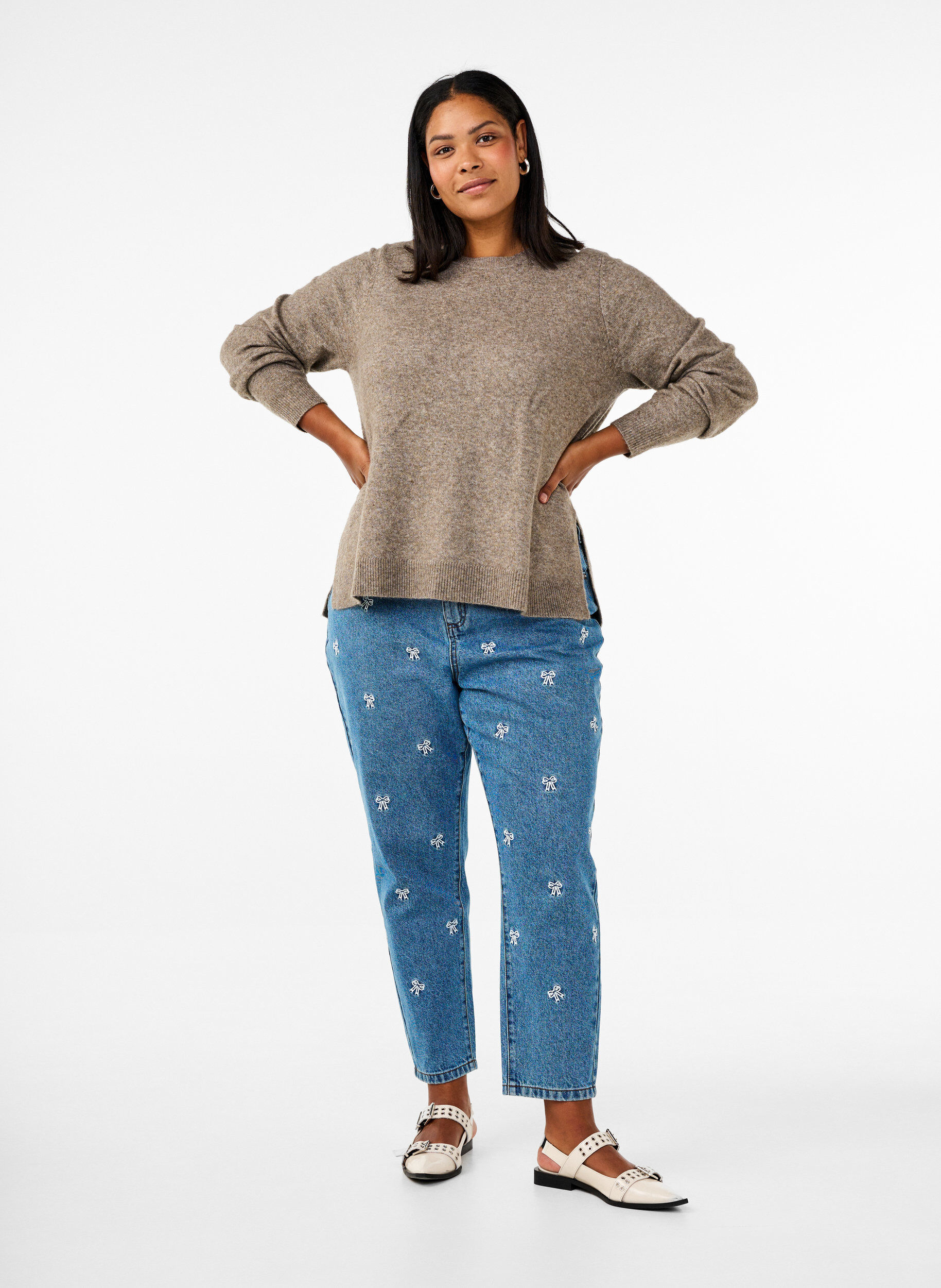 ZizziStricktop aus Wolle mit Schlitzen, Walnut Mel., Model image number 2