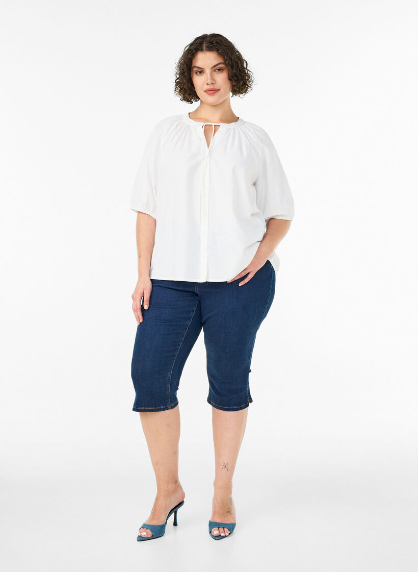 Hemdbluse mit Knopfleiste und Bindeg&uuml;rtel, Wei&szlig;, Model image number 1