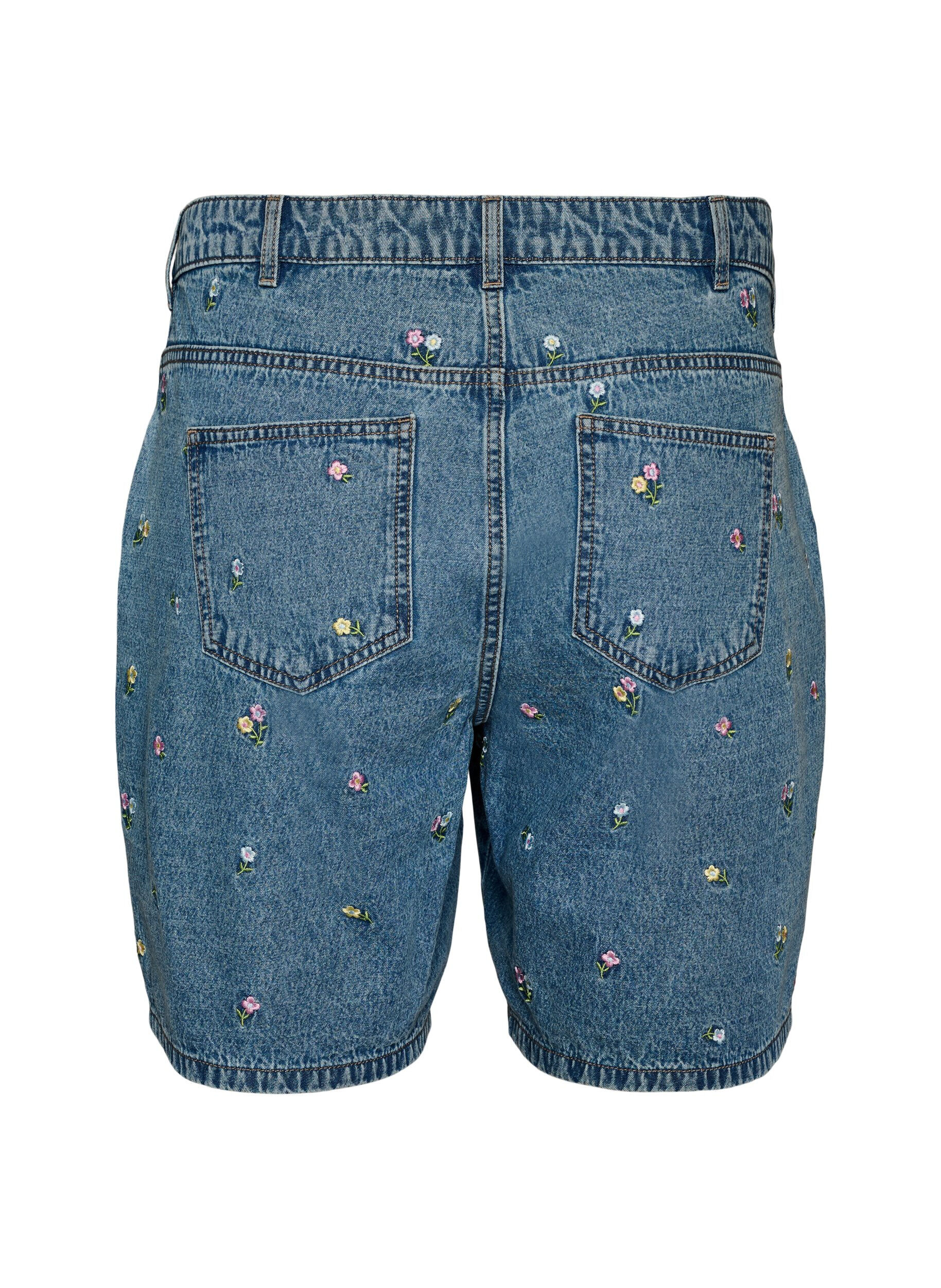 ZizziShorts aus Denim mit bestickten Blumen, Blau, Packshot image number 1