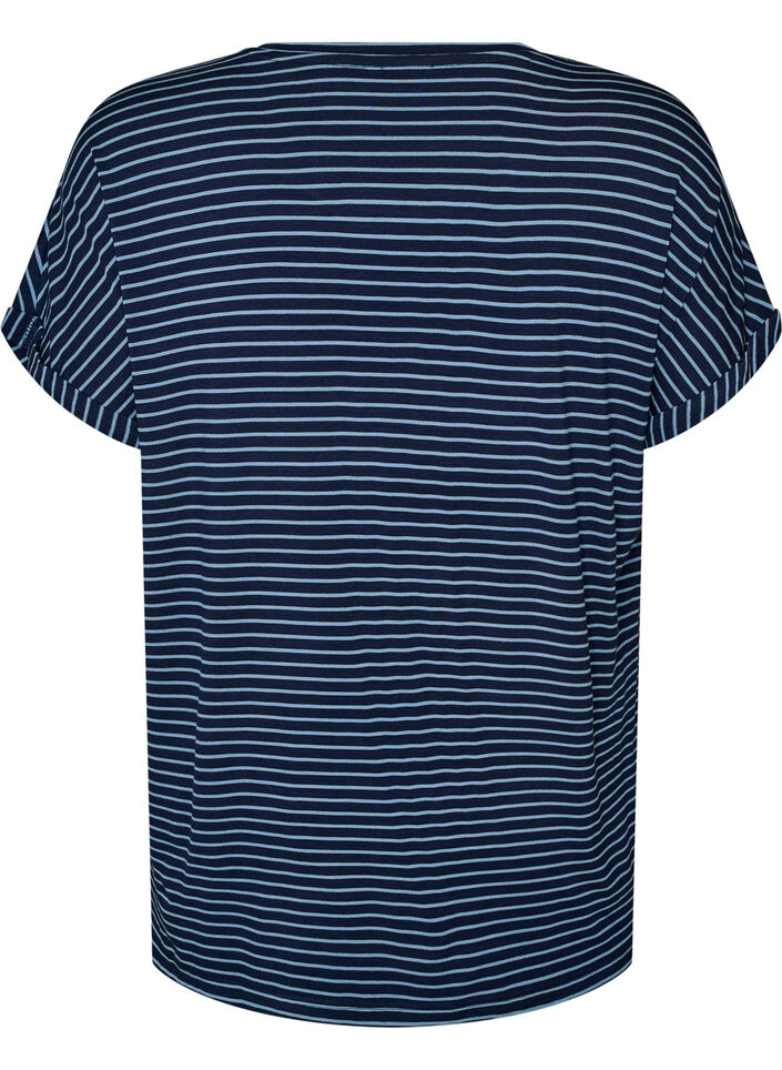 Gestreiftes T-Shirt aus Viskose mit Rundhalsausschnitt, Blau, Packshot image number 1