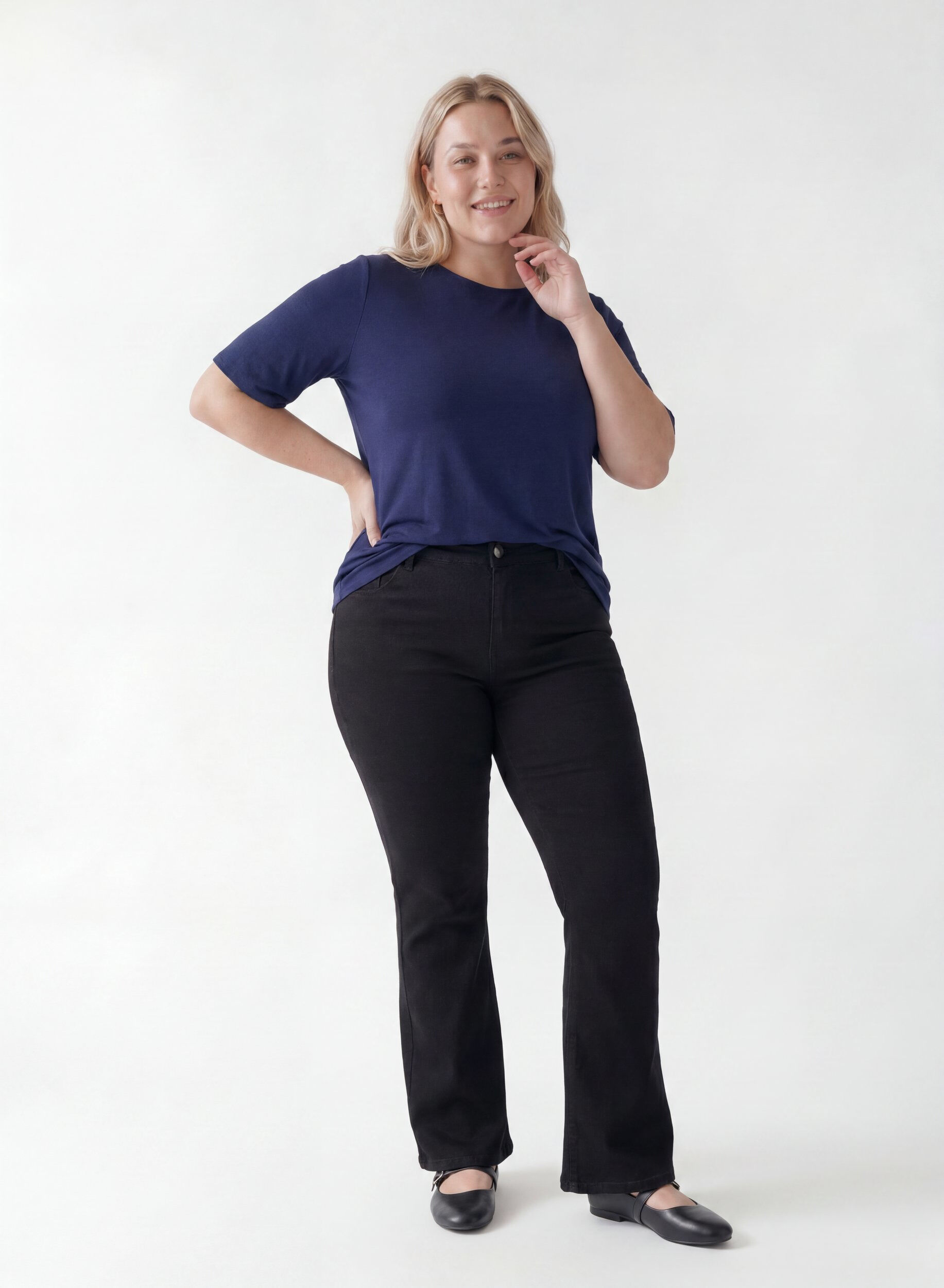 ZizziKurz&auml;rmelige, gewebte Bluse mit Rundhals, Blau, Model image number 1