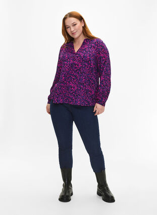 FLASH – Langärmlige Bluse mit Druck, Pink Blue AOP, Model image number 2