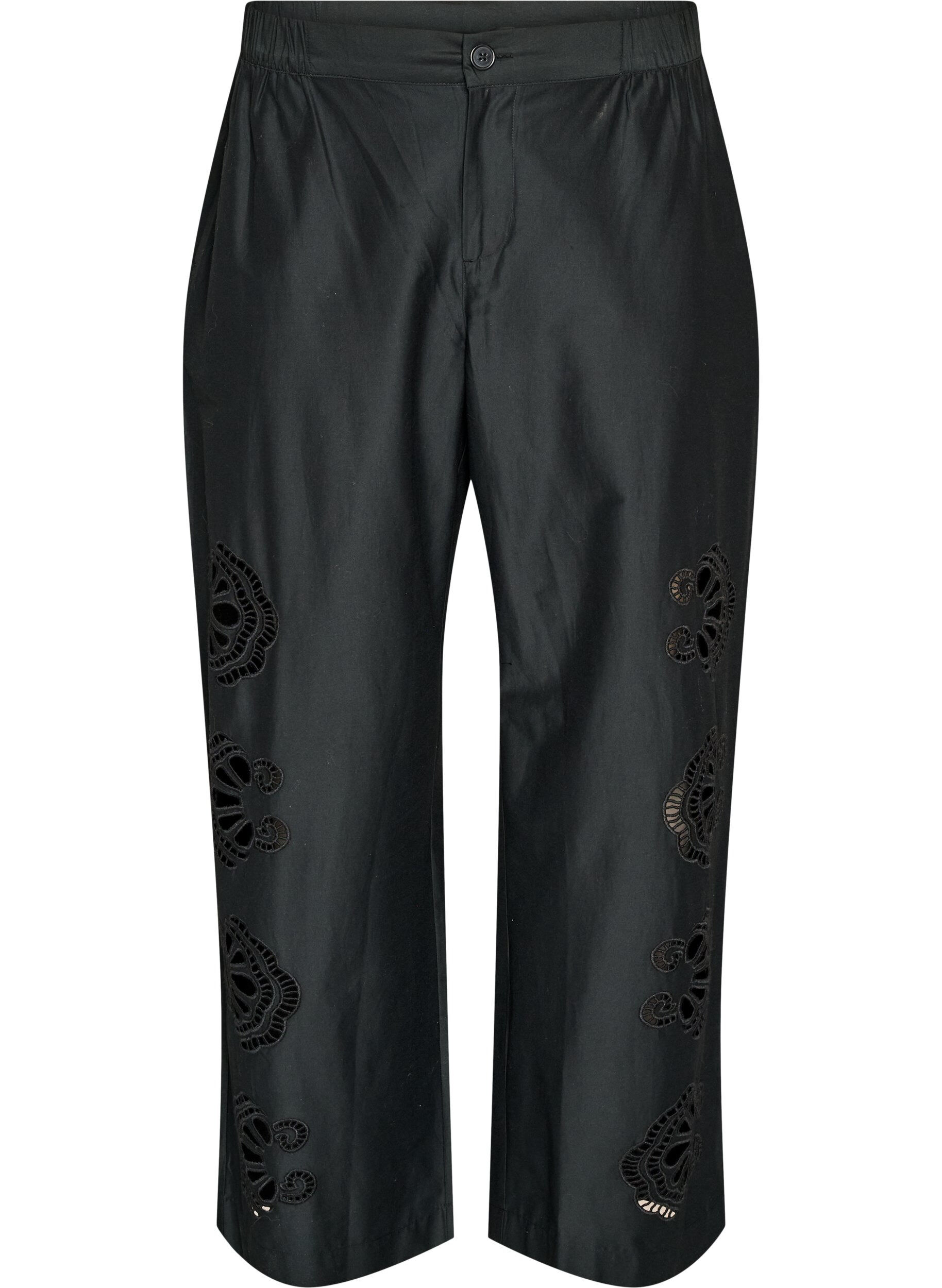 ZizziHose aus Baumwolle mit bestickten Cut-outs, Schwarz, Packshot image number 0
