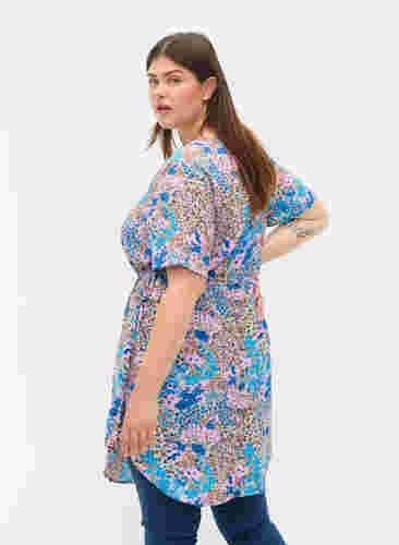 Gemustertes Kleid mit Schnüren Details, Blue Rose Flower, Model image number 1