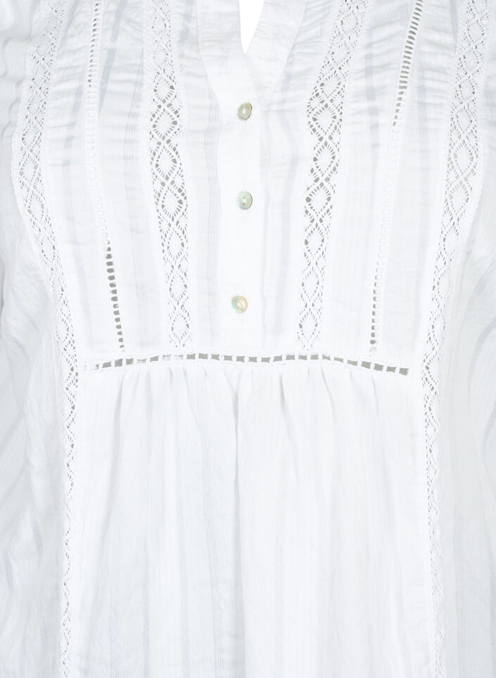 Gestreiftes Viskose Kleid mit Spitzenbändern, Bright White, Packshot image number 2