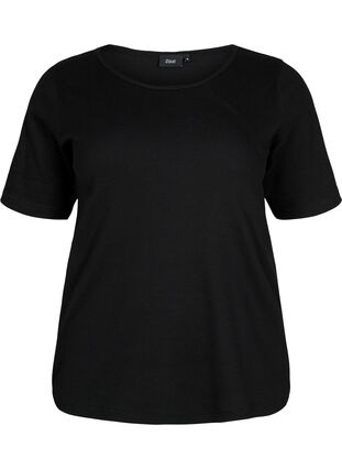 Kurzärmelige Bluse aus gerippter Baumwolle, Black, Packshot image number 0