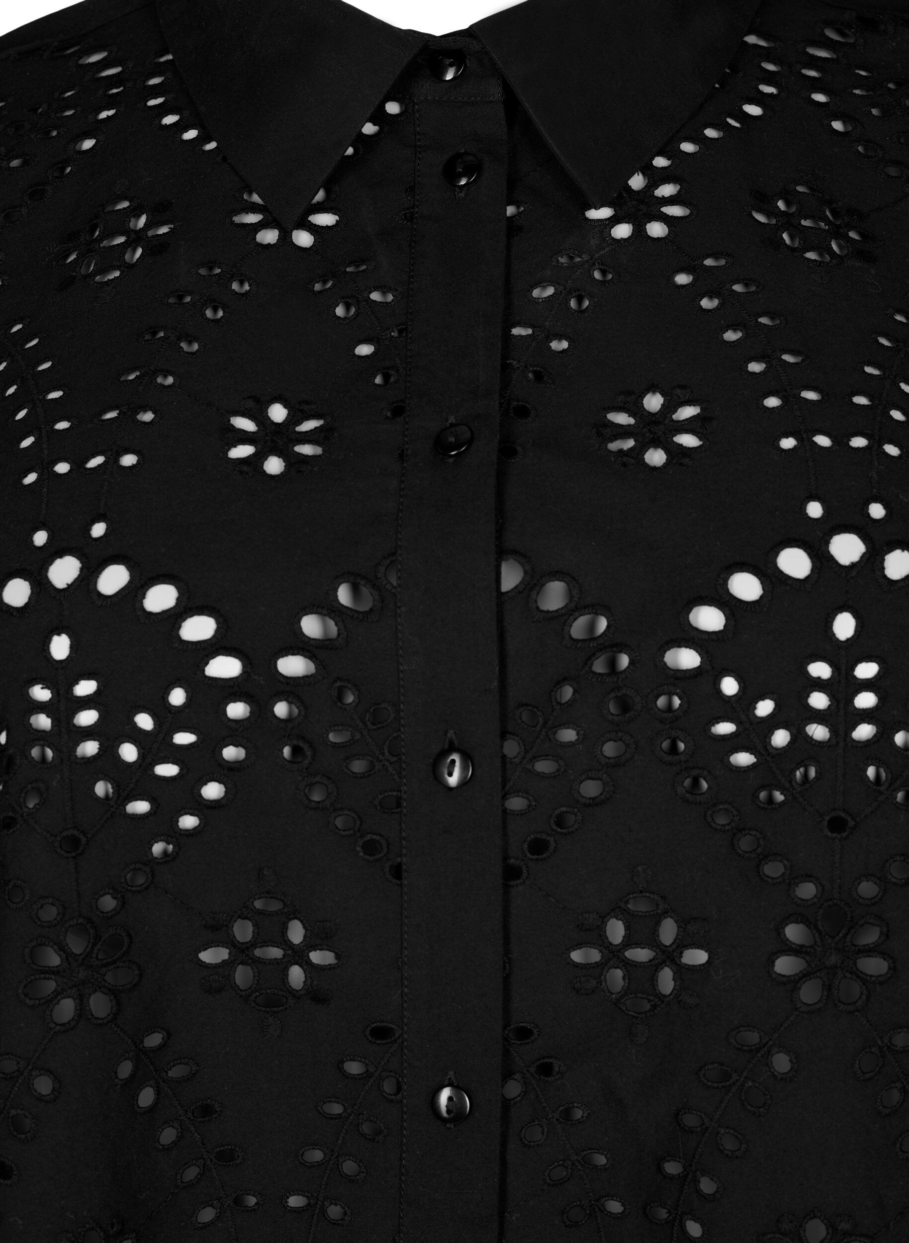 ZizziBaumwollhemd mit Lochstickerei, Black, Packshot image number 2