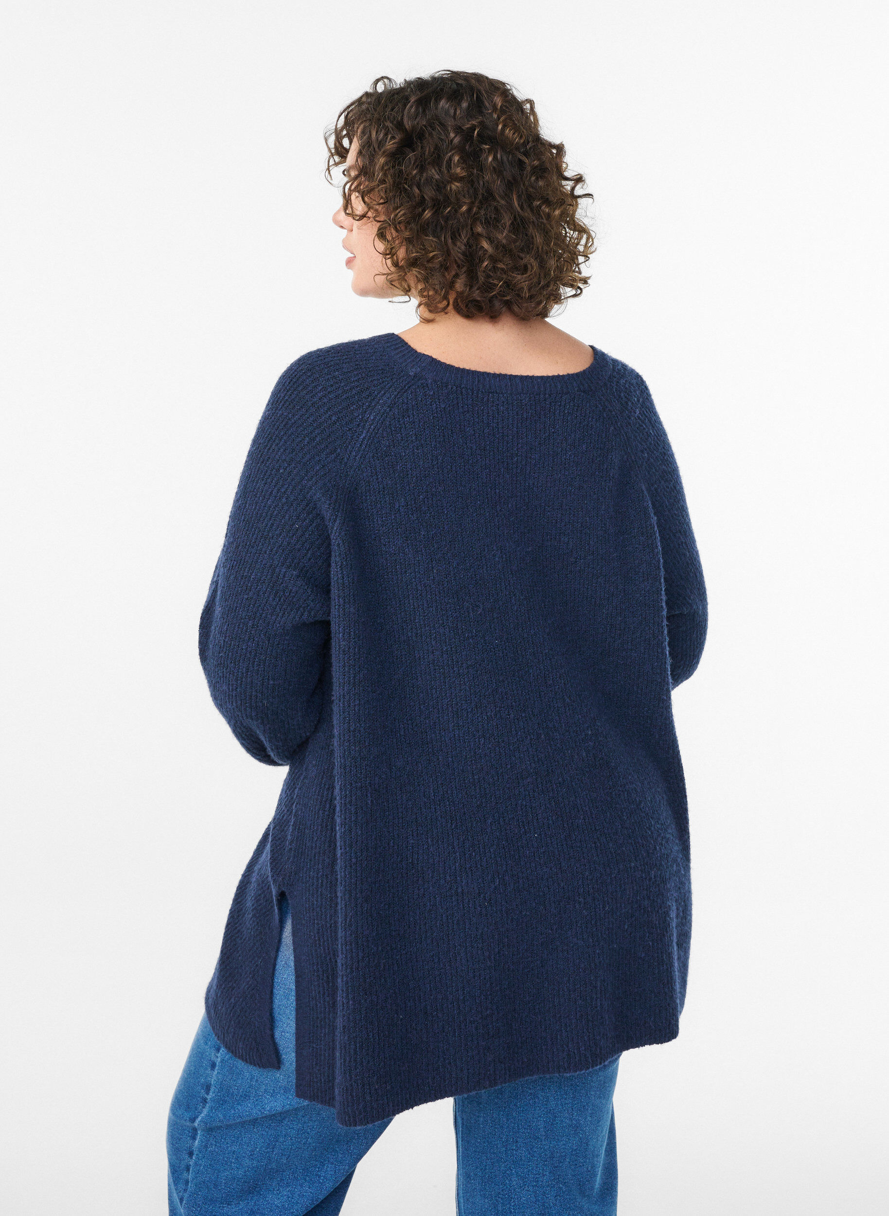 ZizziStrickpullover mit diagonalem Muster und Raglan&auml;rmeln, Blau, Model image number 2