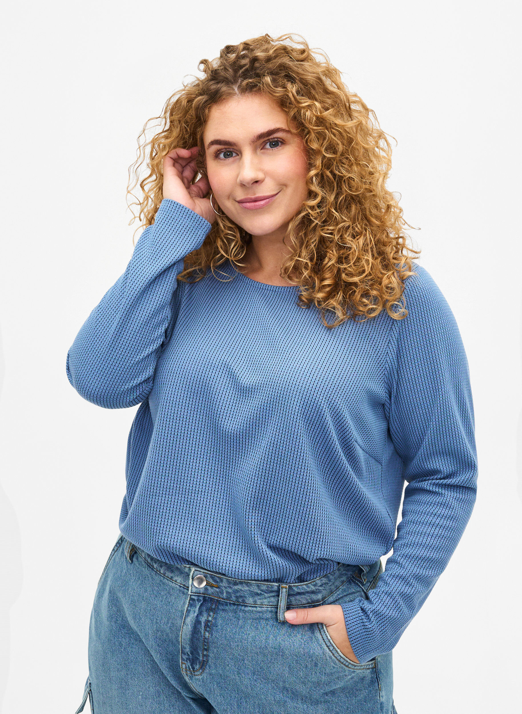 ZizziStrukturierte Bluse in A-Linie, Quiet Harbor, Model image number 0