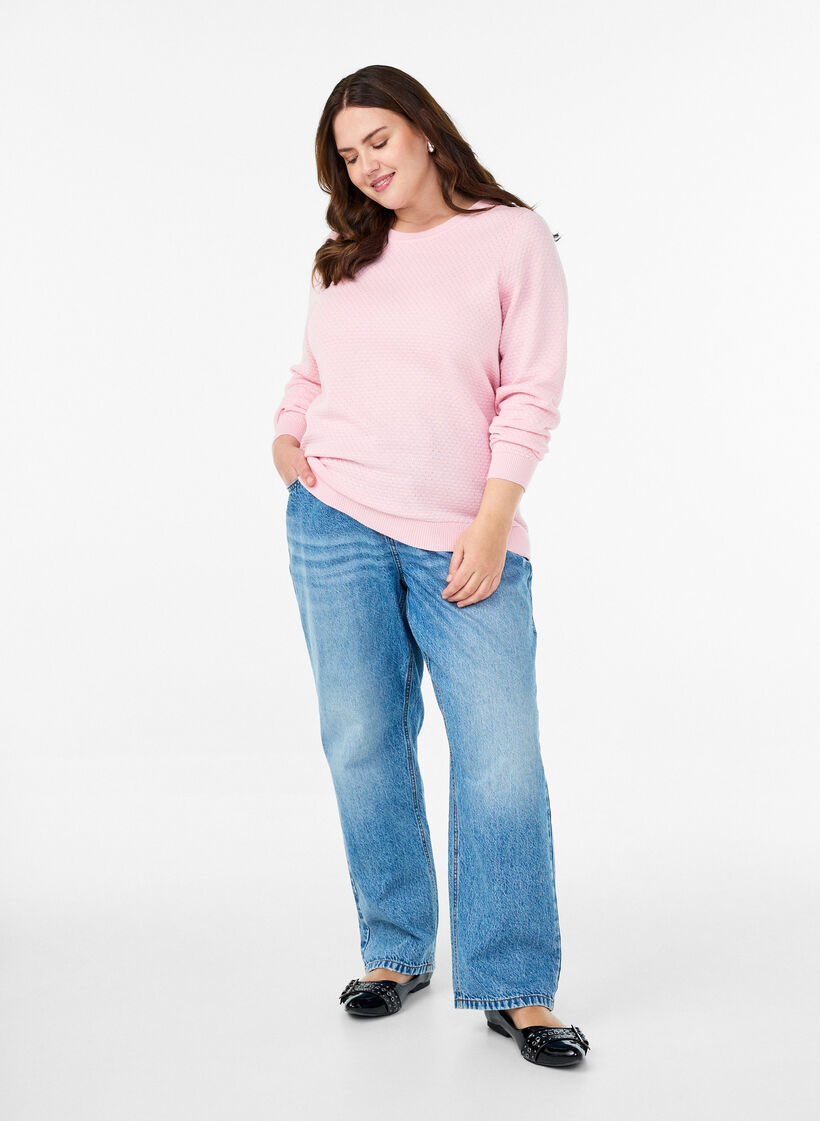 Strickbluse aus Baumwolle mit Strukturmuster, Rot, Model image number 1