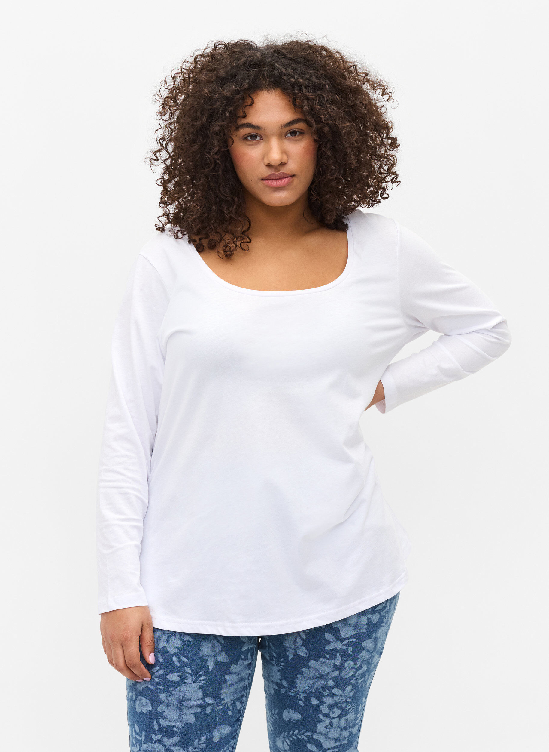 Zizzi2er-Pack Basic-Bluse aus Baumwolle, Navy B/B White, Model image number 0