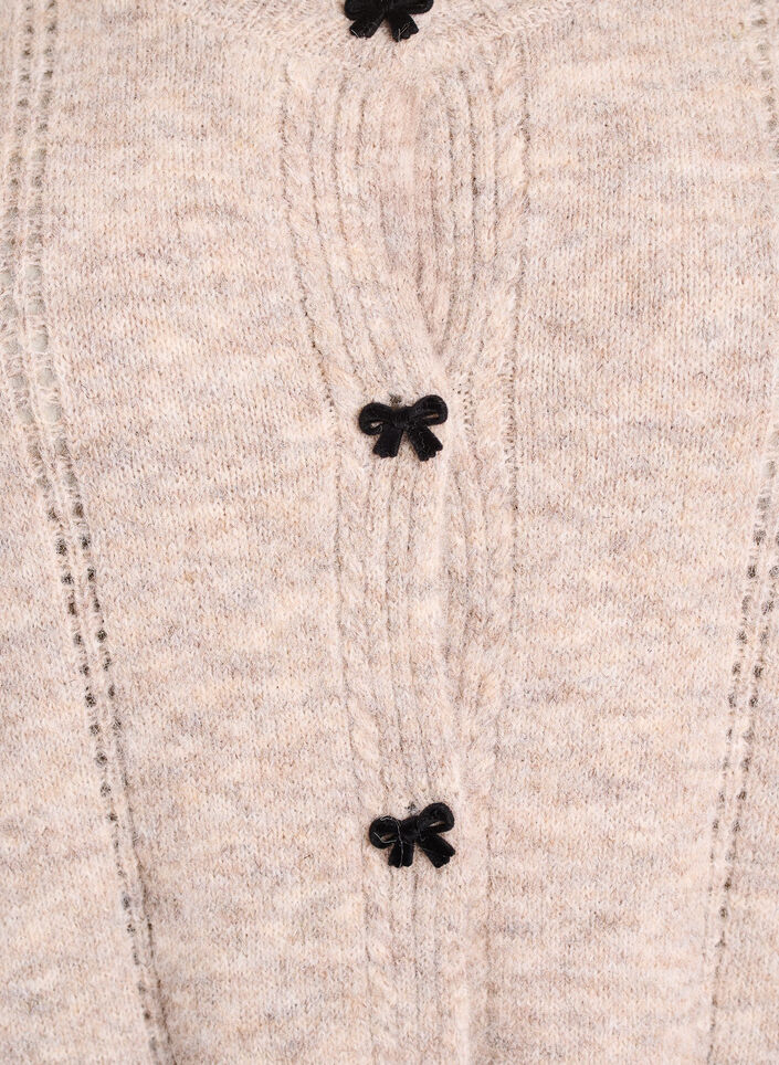 Cardigan mit Schleifenkn&ouml;pfen und Ajourmuster, Beige, Packshot image number 2