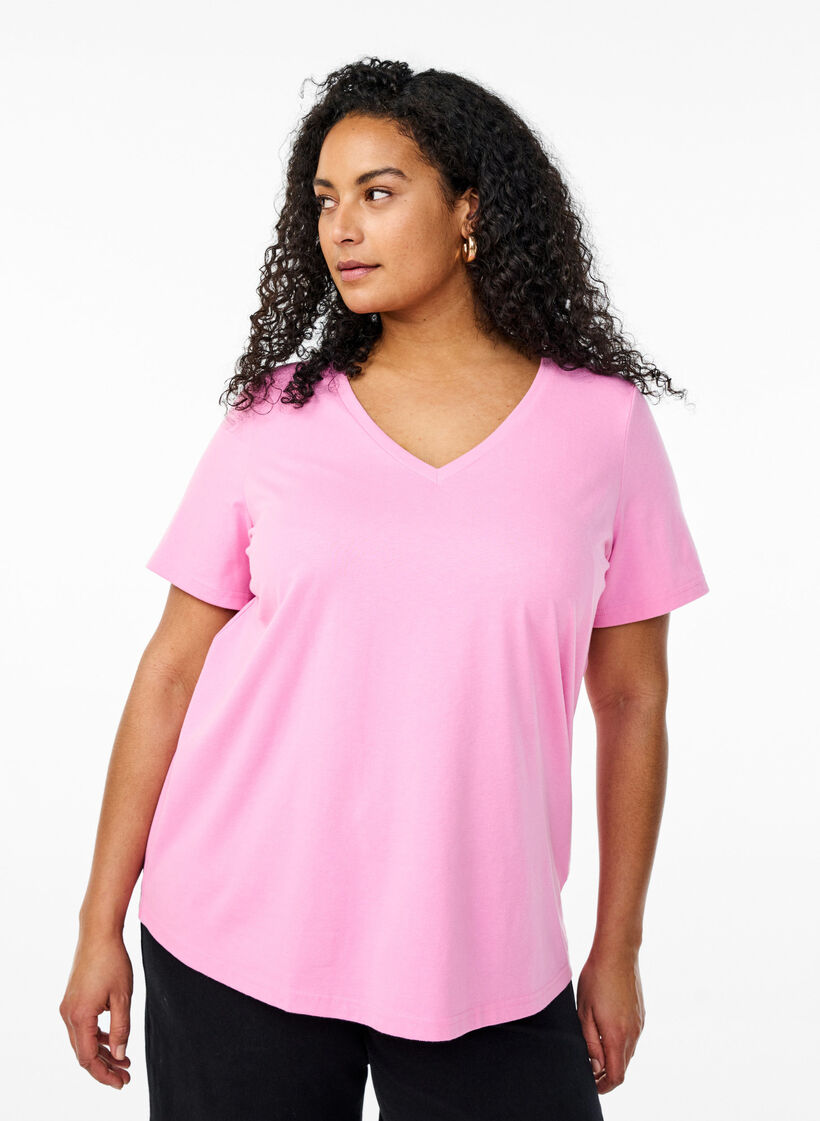 FLASH - T-Shirt mit V-Ausschnitt, Pink, Model image number 0
