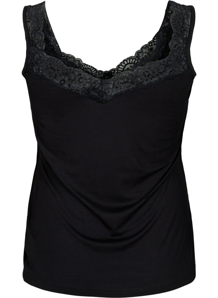 Top aus Viskose mit Spitze, Schwarz, Packshot image number 1