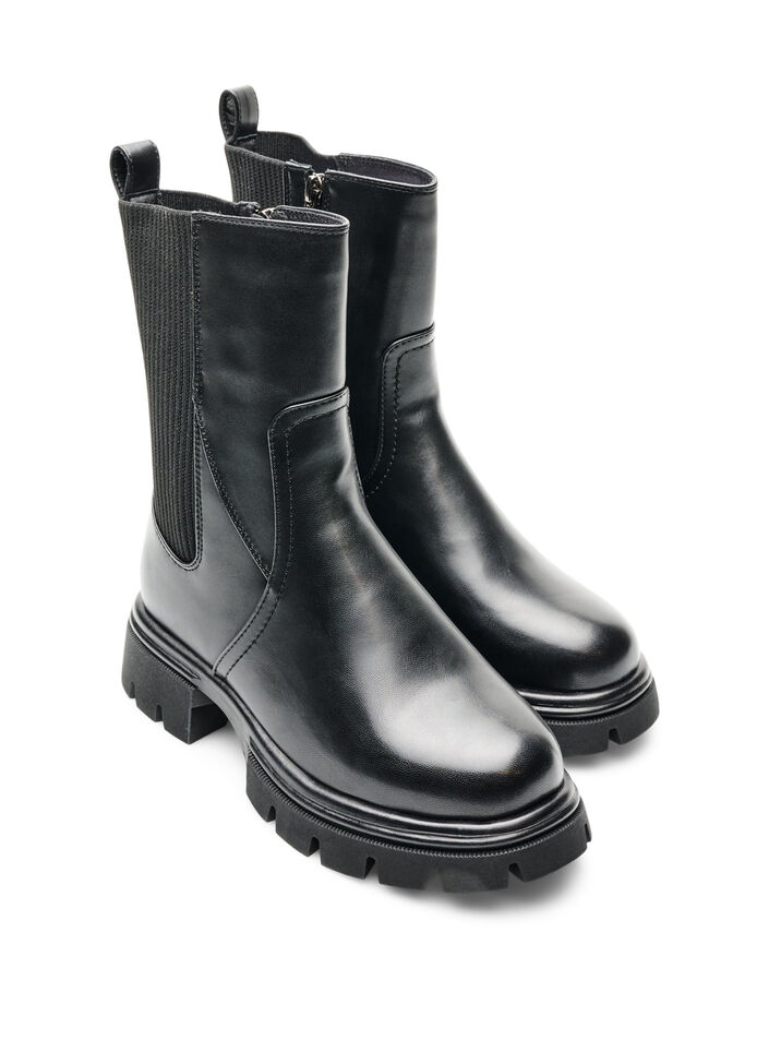 Chelsea-Boot mit klobiger Sohle und gerippten Eins&auml;tzen, Schwarz, Packshot image number 1
