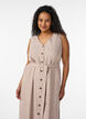 &Auml;rmelloses gestreiftes Midikleid aus Leinen und Viskose, Beige, Model image number 2