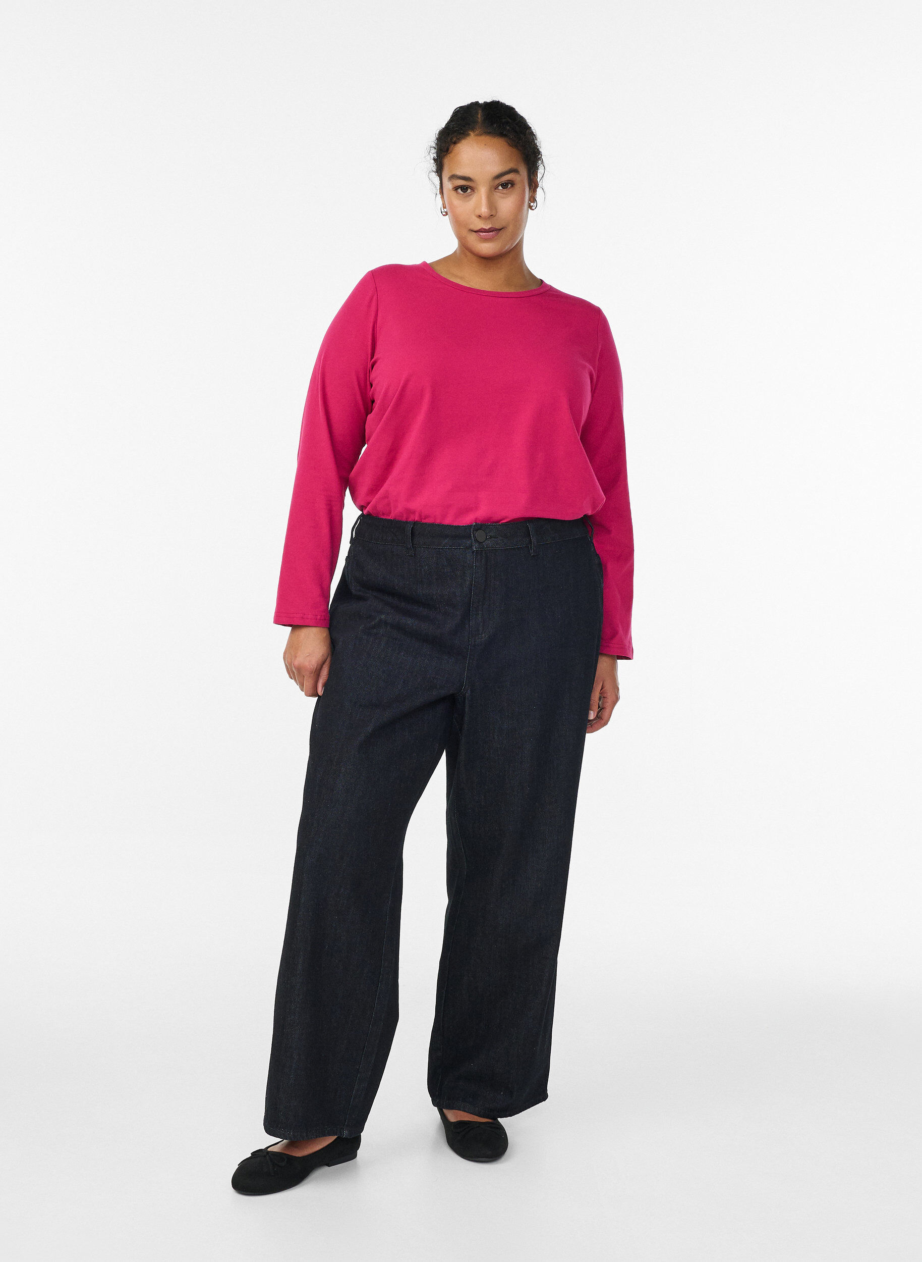 ZizziBasic Top aus Jersey mit langen &Auml;rmeln, Pink, Model image number 1