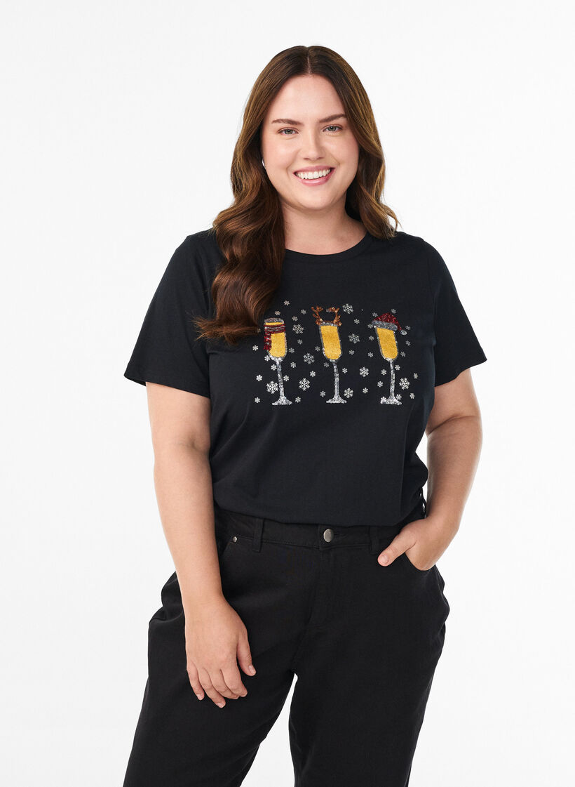 Weihnachts-T-Shirt aus Bio-Baumwolle, Schwarz, Model image number 0