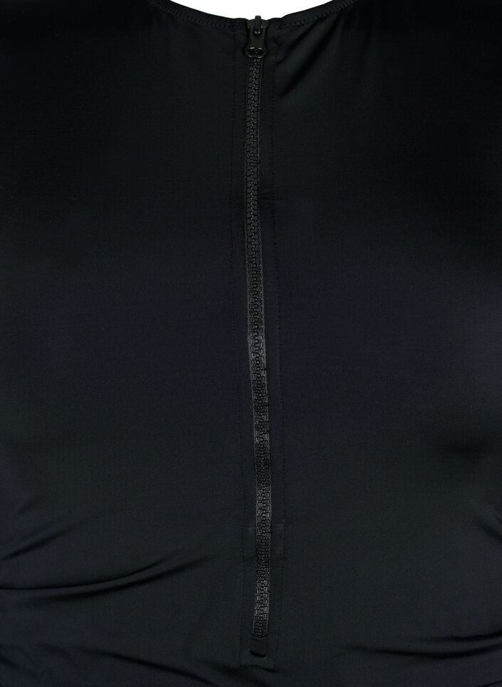 Badeanzug mit Reißverschluss und kurzen Ärmeln, Black, Packshot image number 2