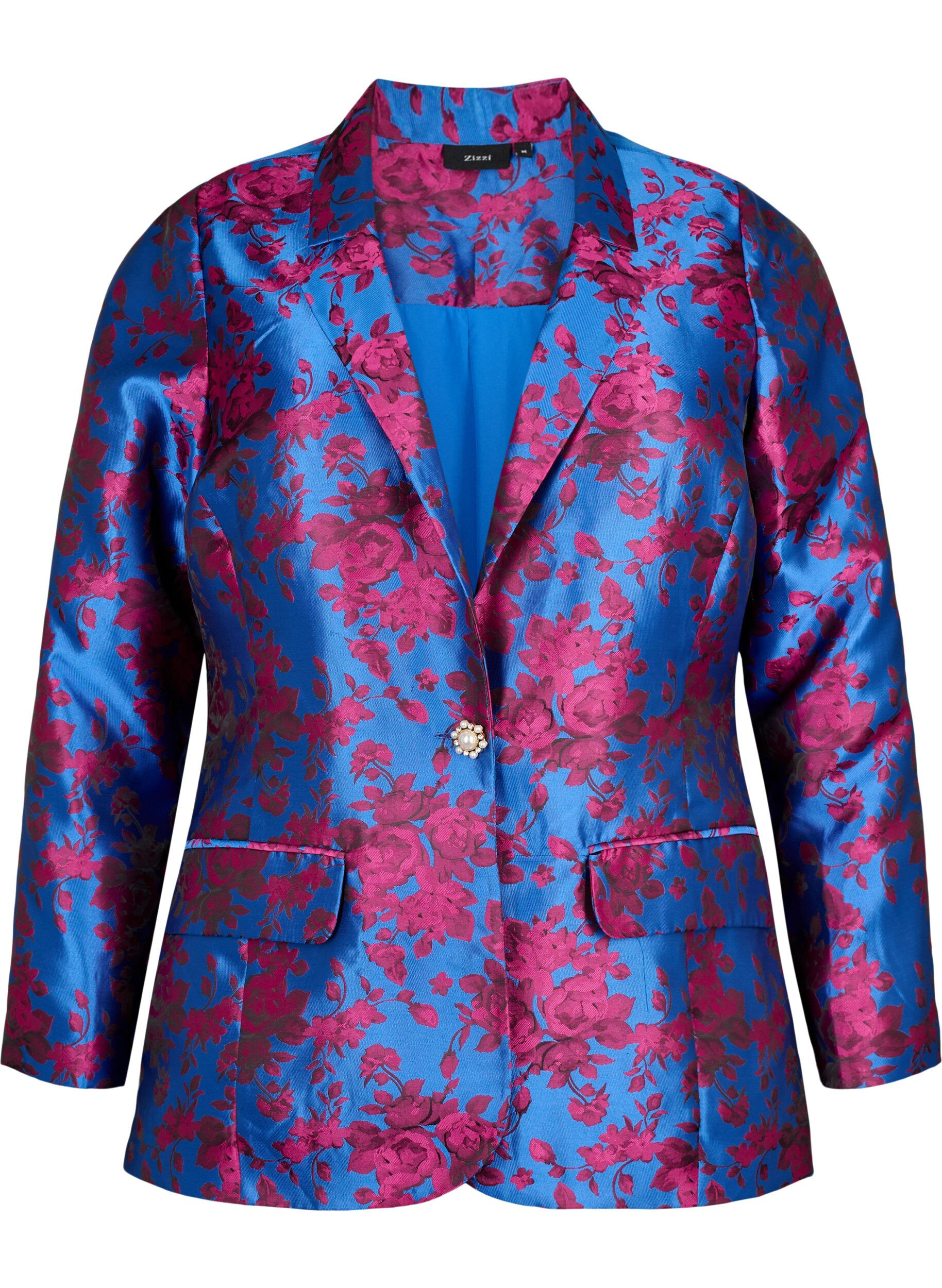 ZizziGebl&uuml;mter Blazer mit Perlenknopf, Blue Quartz Jaquard, Packshot image number 0