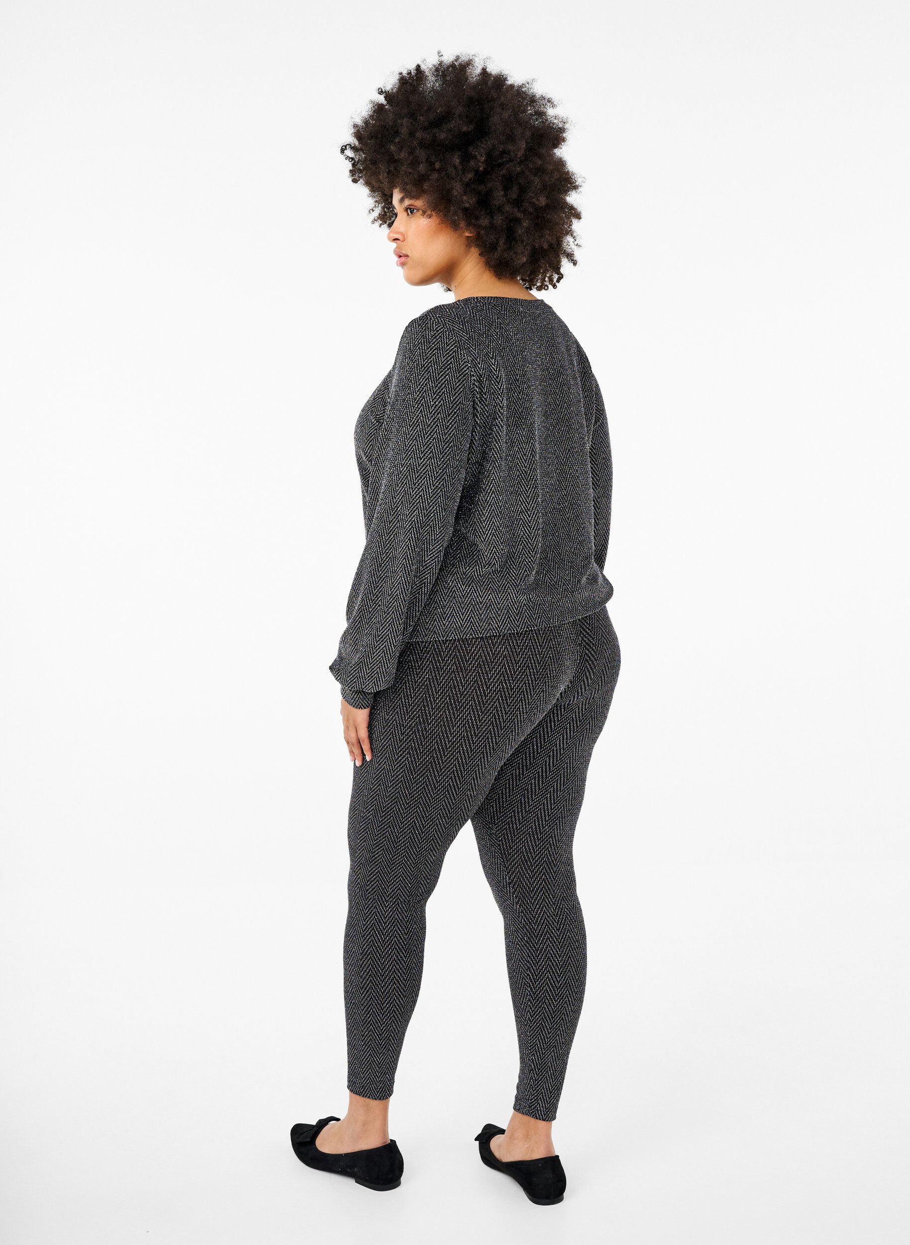 ZizziLeggings mit Glittermuster, Silver ZigZagShimmer, Model image number 1