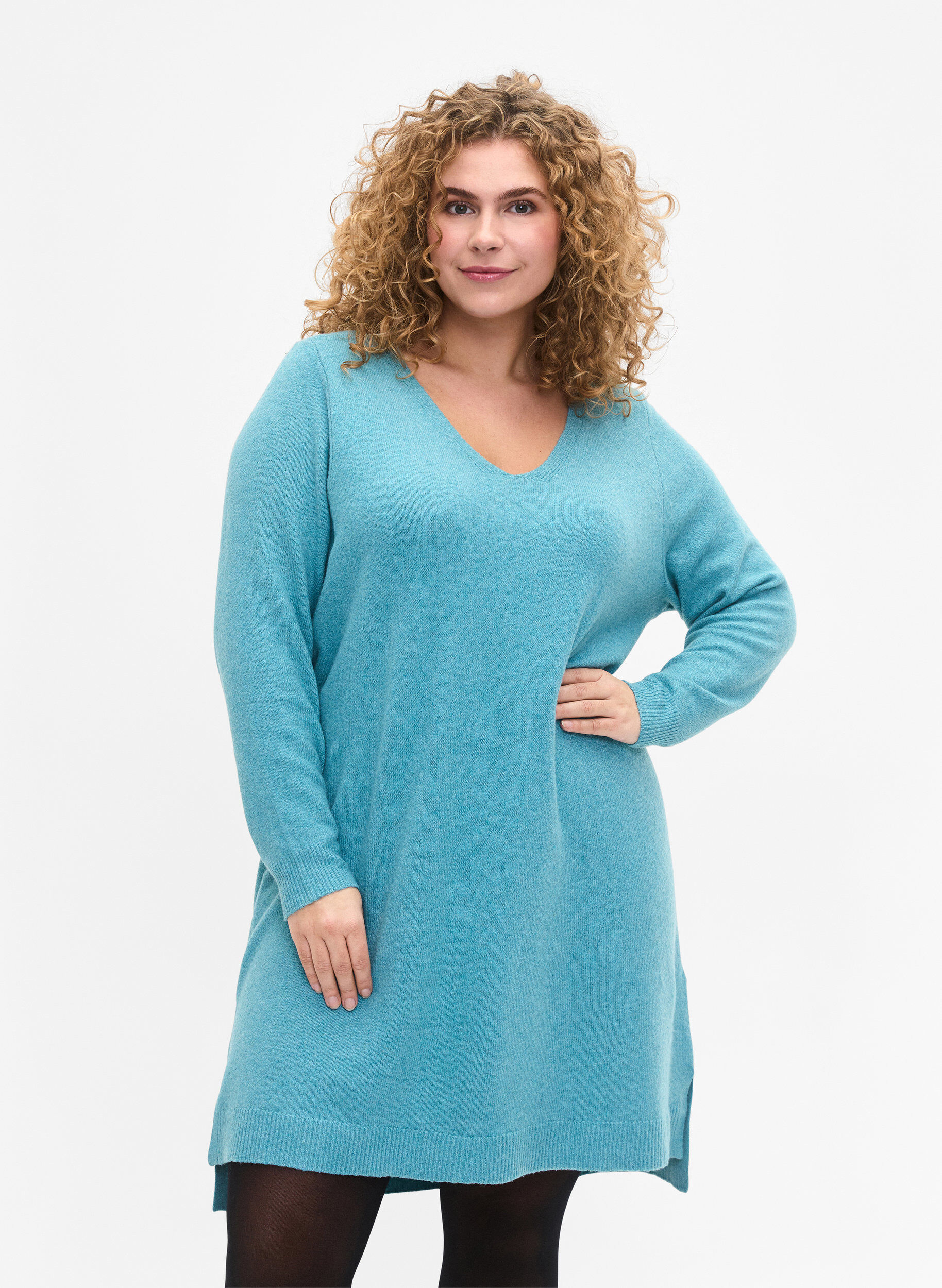 ZizziStrickkleid mit Schlitz, R. Waters/White Mel., Model image number 0