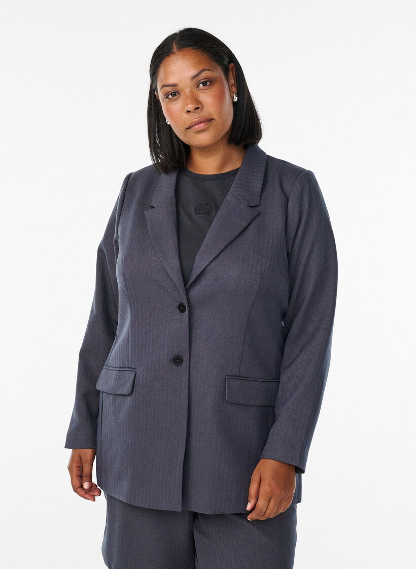 Klassischer Blazer mit Taschen, Grau, Model image number 0