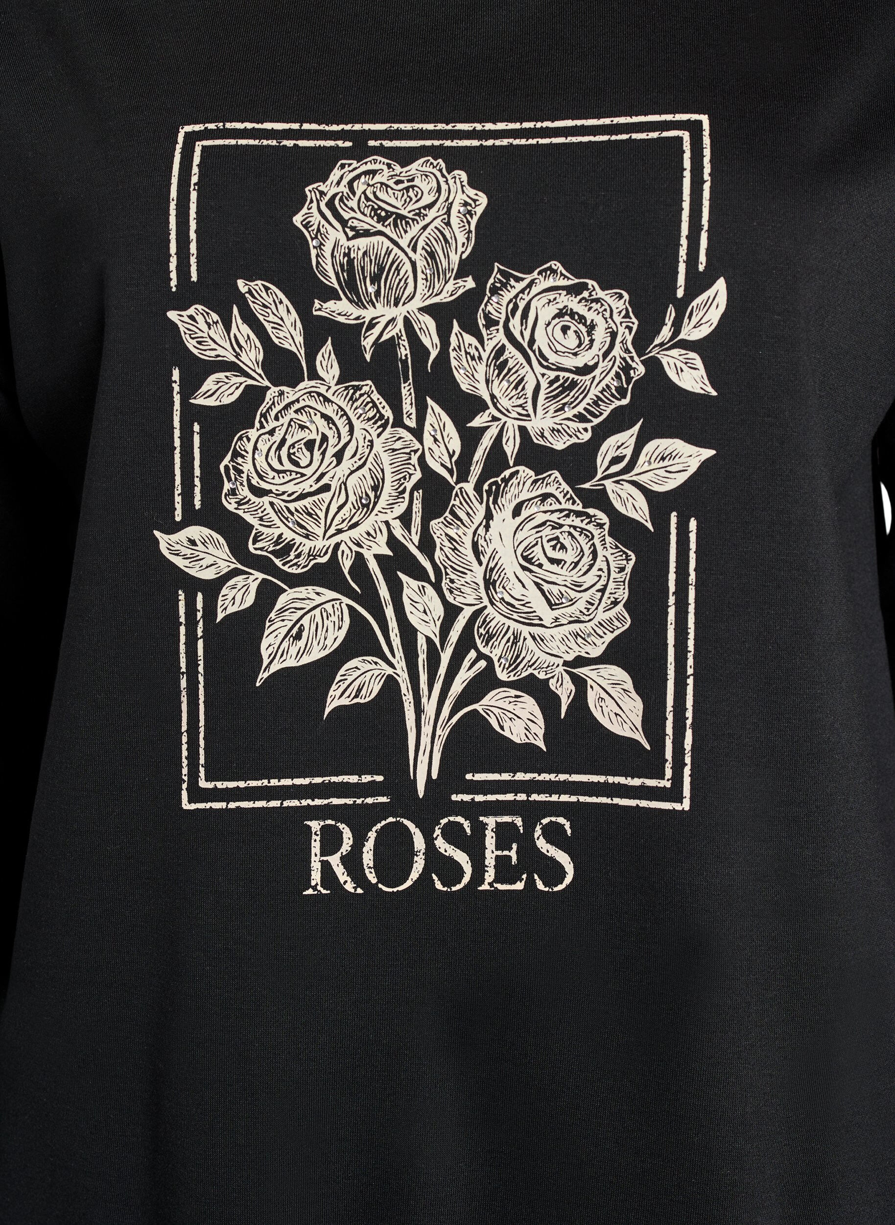 ZizziSweatshirt mit Rosenprint und Strasssteinen, Schwarz, Packshot image number 2