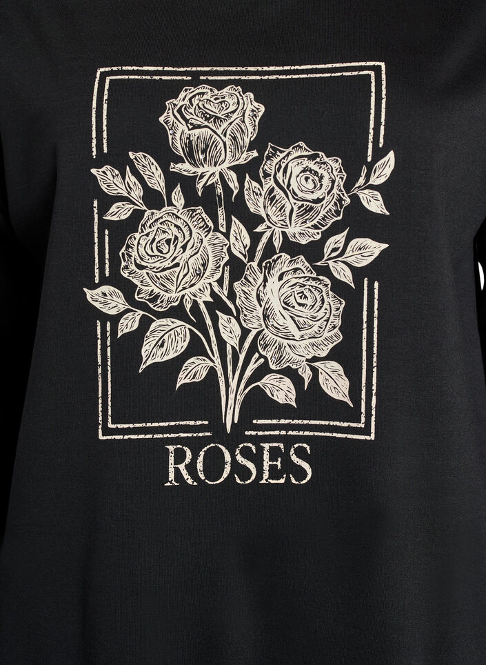 Sweatshirt mit Rosenprint und Strasssteinen, Schwarz, Packshot image number 2