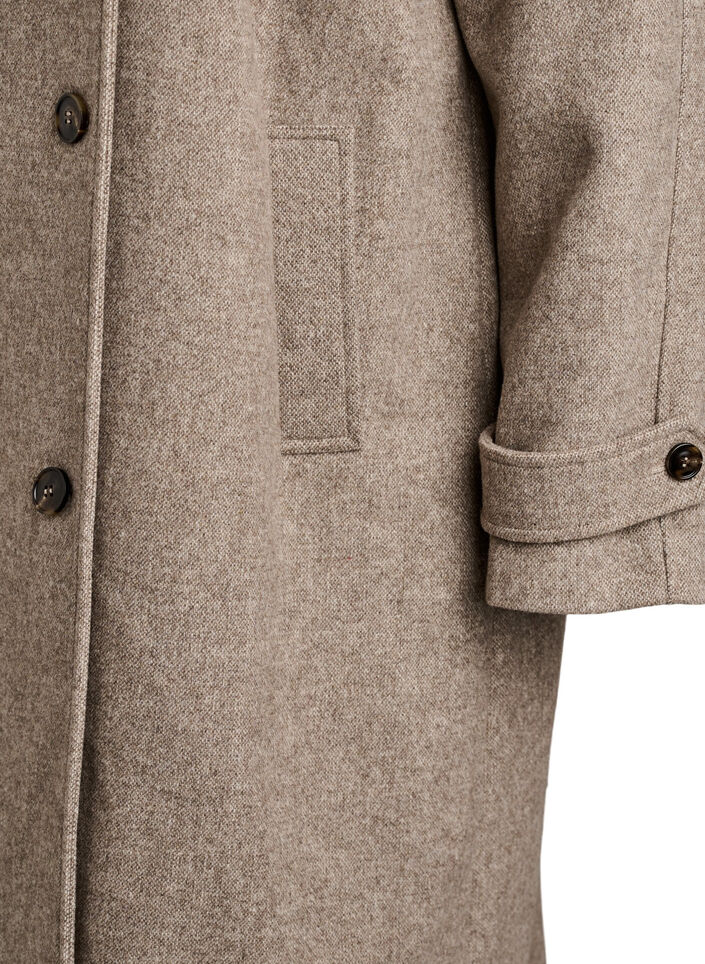 Langer Wollmantel mit hohem Kragen und doppelreihigem Design, Braun, Packshot image number 3